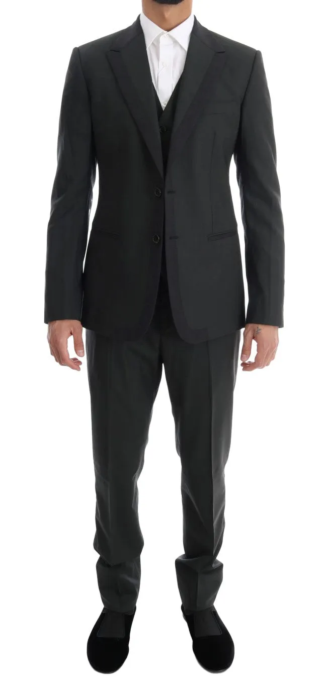 Gray Wool Slim Fit Two Button 3 Piece Suit