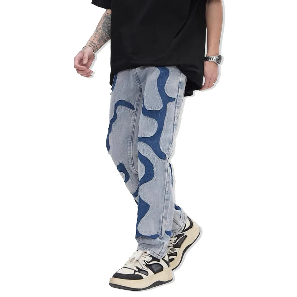 Past Future | Hip Hop Blue Patchwork Jeans